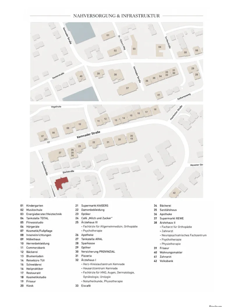 Karte der Nahversorgung rund um die Steilstraße 5 mit Kindergärten, Ärzten, Supermärkten, Banken und Gastronomie in Gehweite.